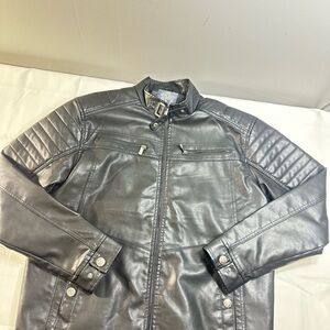 Bleu Grandeur Black Biker Jacket XL Men Zipped Pockets Stand-Up Collar